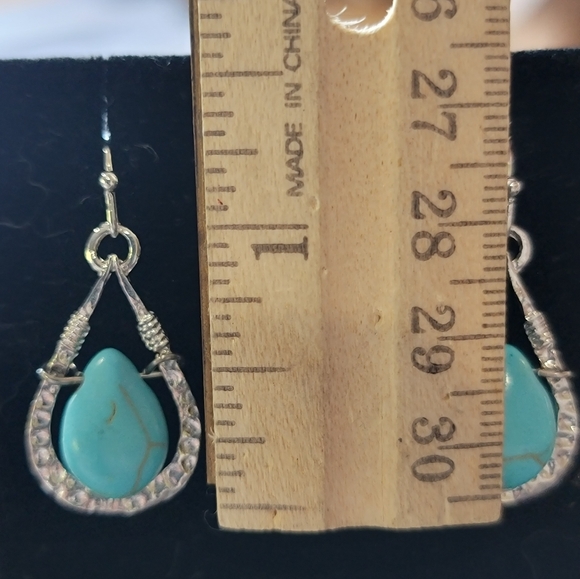 Bohemian Turquoise and Silver Teardrop Earrings. NWOT - Picture 4 of 4